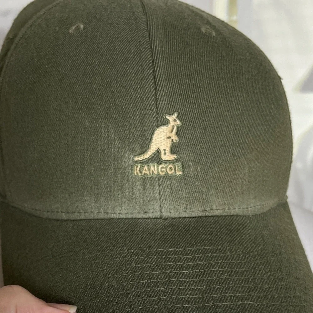 Kangol Wool Flexfit Baseball Cap‎ L/XL Olive Green Curved Brim Logo Hat Preppy